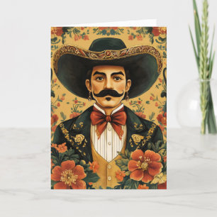 Mexican Man Handsome Flowers Holiday Card