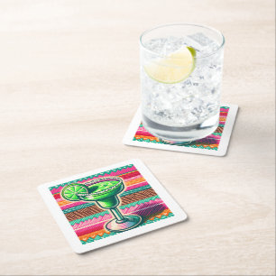 Mexican Margarita Colorful Fiesta Party Favors Square Paper Coaster