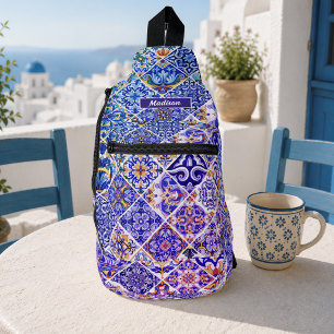 Mexican Mediterranean Purple Blue Tile Floral Sling Bag