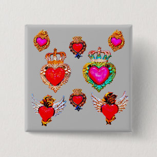 Mexican Milagros Charms Hearts 2 Inch Square Button