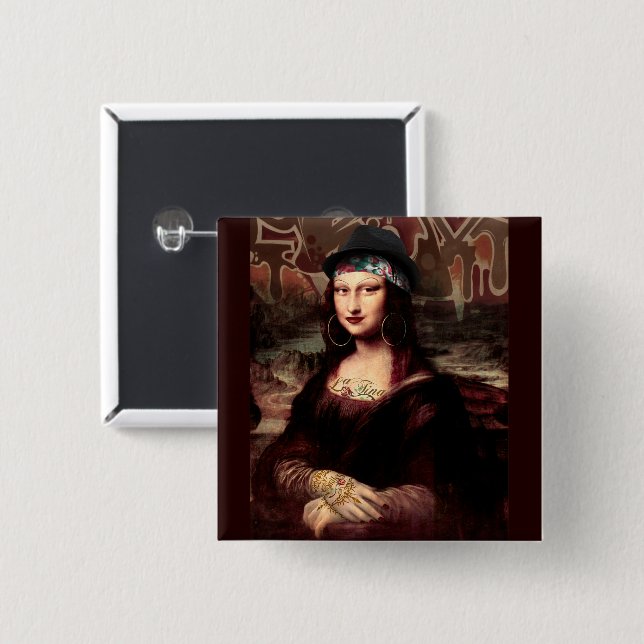 Mexican Mona Lisa Chicana Chola 2 Inch Square Button (Front & Back)
