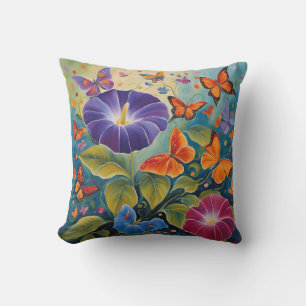 Mexican Morning Glory & Butterfly Square Pillow