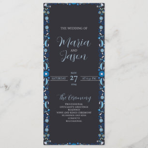 Mexican Navy Blue Floral Elegant Classic Wedding Program