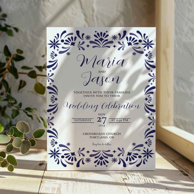 Mexican Navy Blue Lavender Floral Elegant Wedding Invitation (Mexican Navy Blue Lavender Floral Elegant Wedding Invitation)