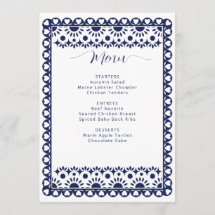 Mexican Navy Papel Picado Boho Bridal Shower Menu
