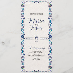 Mexican Navy White Floral Elegant Classic Wedding Program