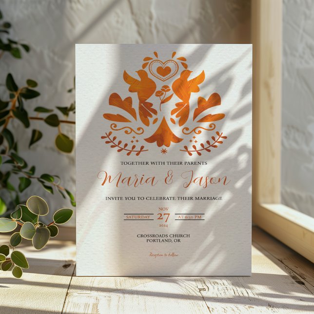 Mexican Orange Modern Minimalist Elegant Wedding Invitation (Mexican Orange Modern Minimalist Elegant Wedding Invitation)