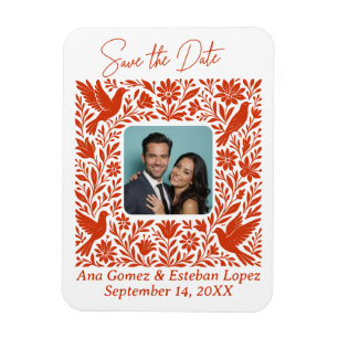Mexican Otomí Floral Border Save the Date Photo Magnet