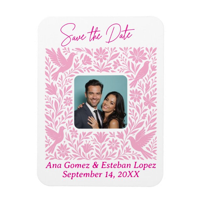 Mexican Otomí Floral Border Save the Date Photo Magnet (Vertical)