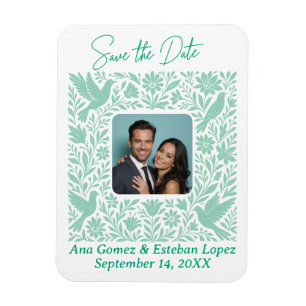 Mexican Otomí Floral Border Save the Date Photo Magnet