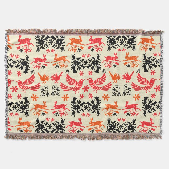 Mexican Otomi Home Decor Throw Blanket (Front)