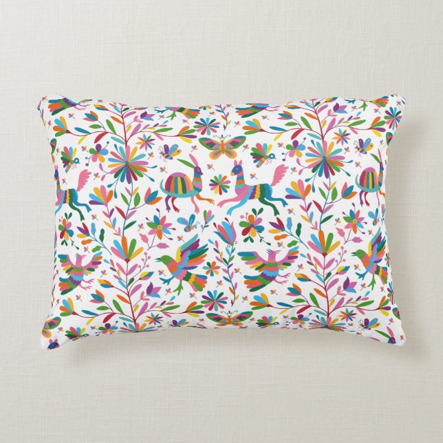  Mexican Otomi Style Bright Pattern Accent Pillow (Front)