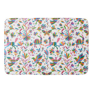 Mexican Otomi Style Bright Pattern Bath Mat