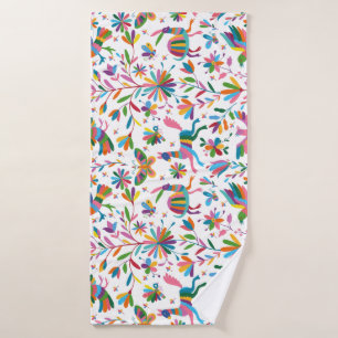 Mexican Otomi Style Bright Pattern Bath Towel
