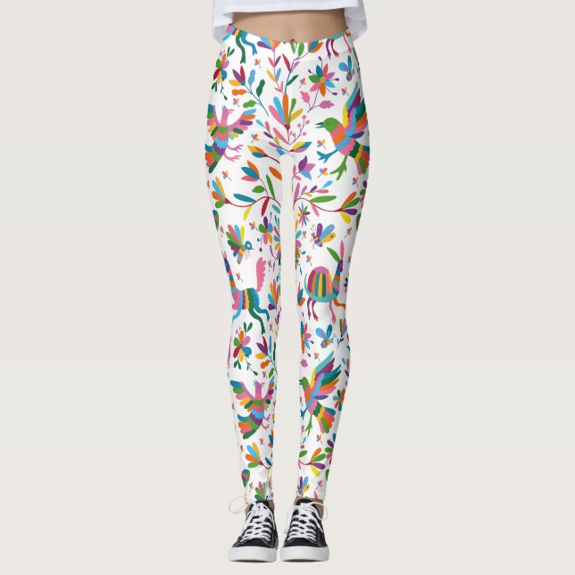  Mexican Otomi Style Bright Pattern Leggings (Front)