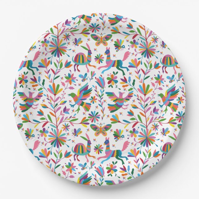  Mexican Otomi Style Bright Pattern Paper Plate (Front)