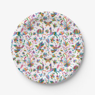  Mexican Otomi Style Bright Pattern Paper Plate