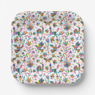 Mexican Otomi Style Bright Pattern Paper Plate