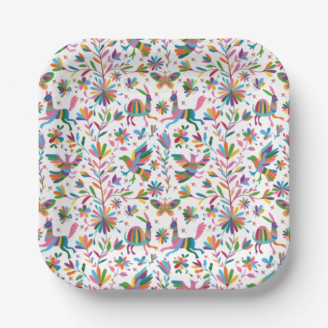  Mexican Otomi Style Bright Pattern Paper Plate (Front)