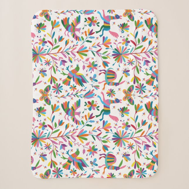  Mexican Otomi Style Bright Pattern Sherpa Blanket (Front)