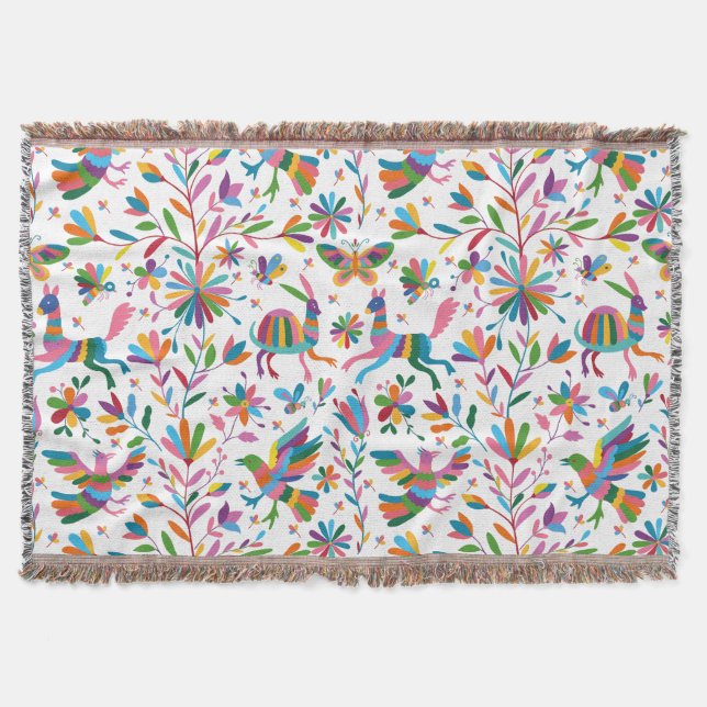  Mexican Otomi Style Bright Pattern Throw Blanket (Front)
