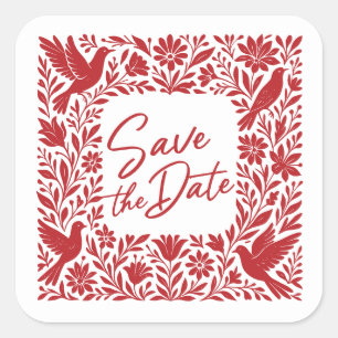 Mexican Otomí Tenango Talavera Save the Date Square Sticker