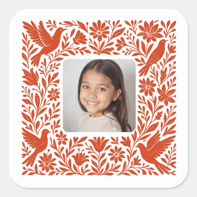 Mexican Otomí Tenango Talavera with Photo Square Sticker (Front)