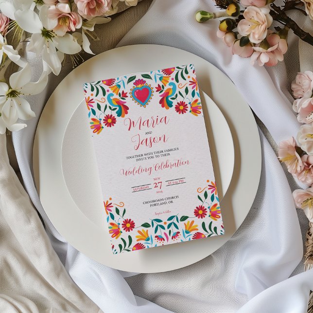 Mexican Otomi Tenangos Floral Colourful Wedding Invitation (Mexican Otomi Tenangos Floral Colorful Wedding Invitation)