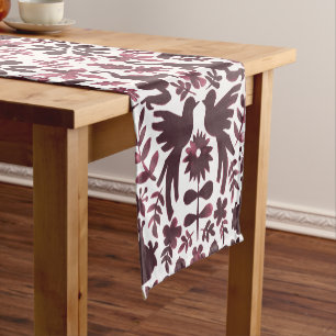 Mexican Otomi Themed Table Runner - Burgundy