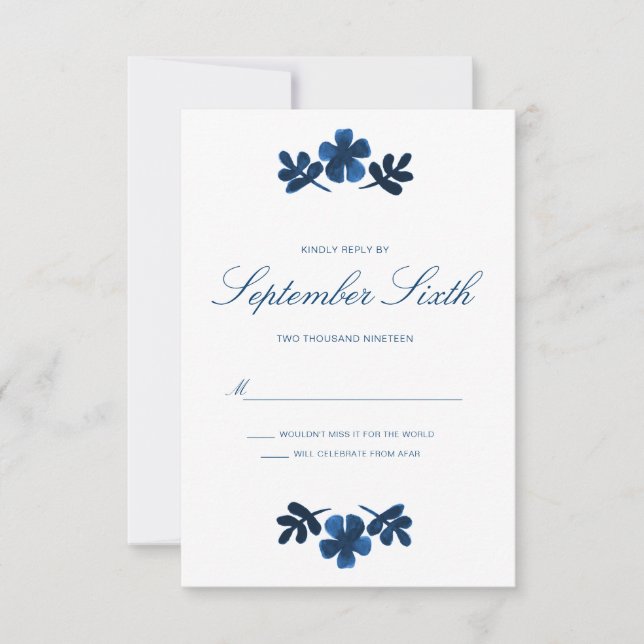 Mexican Otomi Wedding RSVP Card - Navy Blue (Front)