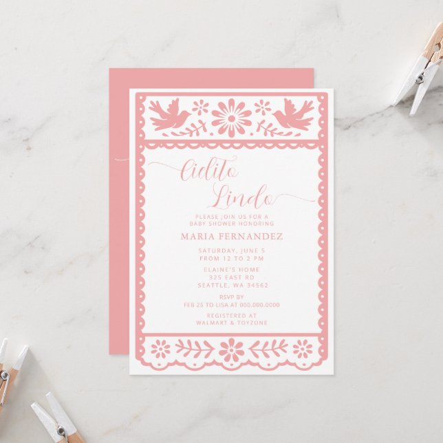 Mexican Papel Picado Cielito Lindo Baby Shower Invitation (Front/Back In Situ)
