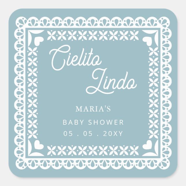 Mexican Papel Picado Cielito Lindo Baby Shower Square Sticker (Front)