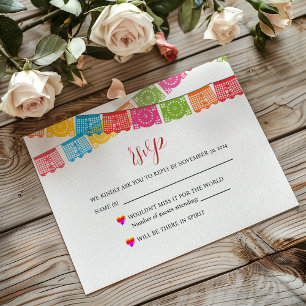 Mexican Papel Picado Elegant Colourful Boda Weddin RSVP Card