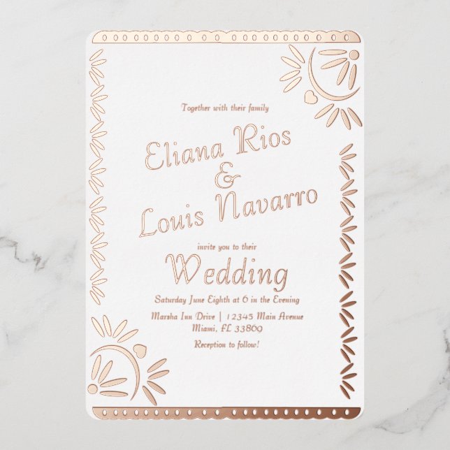 Mexican Papel Picado Gold Wedding Pressed Foil Inv (Front)