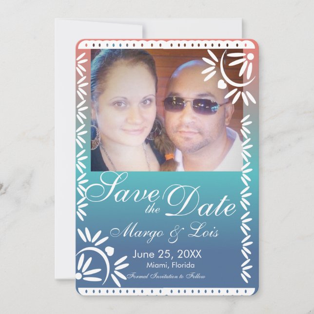 Mexican Papel Picado Gradient Save the Date Invitation (Front)