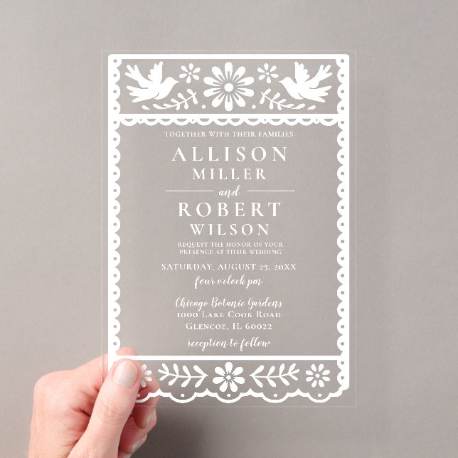 Mexican Papel Picado Pink Wedding Acrylic Invitations (Insitu (Handheld))