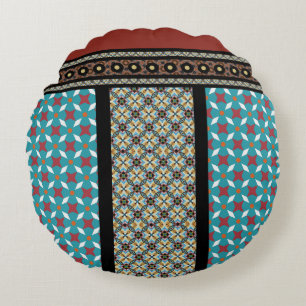 Mexican Patchwork Style 3 Round Pillow