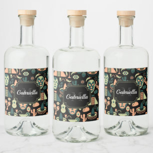Mexican Pattern Liquor Bottle Label