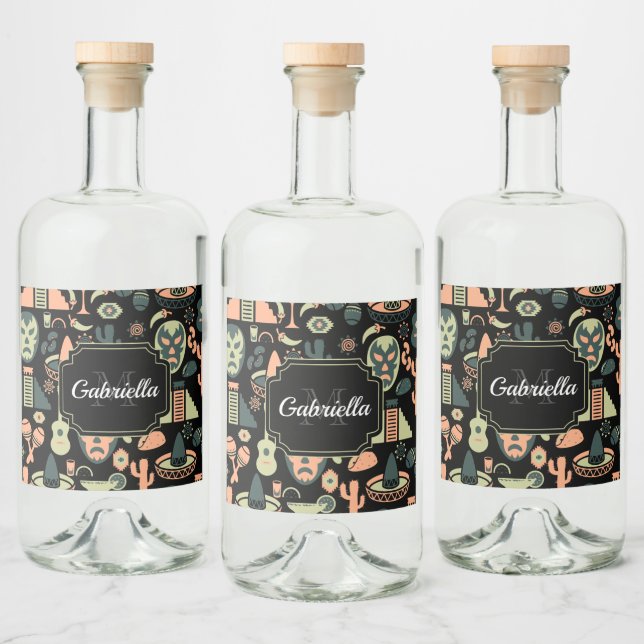 Mexican Pattern Liquor Bottle Label (Bottles)