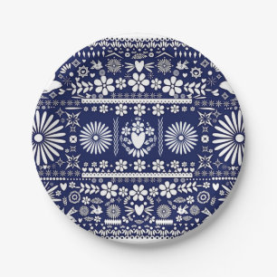 Mexican Picado Blue White Paper Wedding Marriage Paper Plate