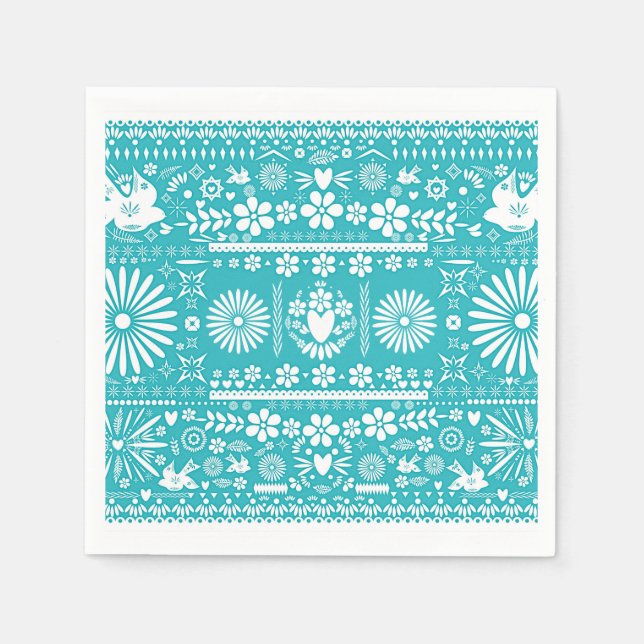 Mexican Picado Teal Turquoise Wedding Marriage Napkin (Front)
