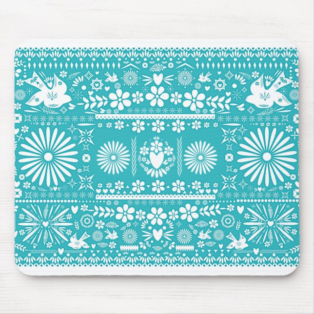 Mexican Picado Turquoise Teal Cut Paper Papel Mouse Pad (Front)