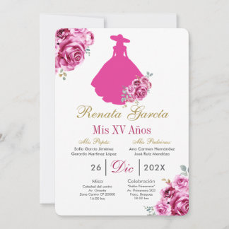 Mexican Pink Escaramuza Quinceanera Invitation
