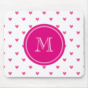 Mexican Pink Glitter Hearts with Monogram Mouse Pad