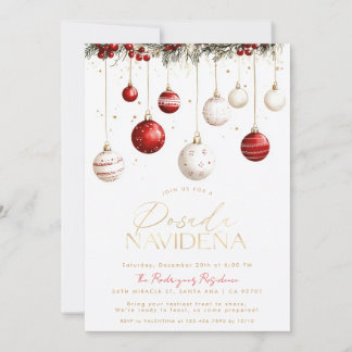 Mexican Posada Navideña Red White Ornaments Invitation