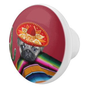 Mexican pug dog ceramic knob