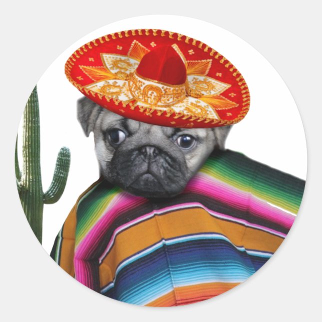 Mexican pug dog classic round sticker (Front)
