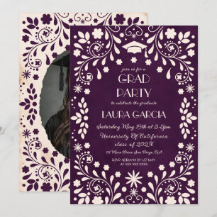 Mexican Purple Beige Graduation Photo Invitation