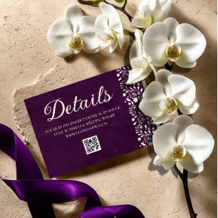 Mexican Purple Wedding Details QR code Enclosure Card