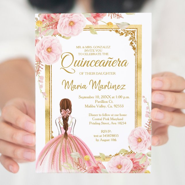 Mexican Quinceañera Invitation Rose Gold Flowers  (Creator Uploaded)